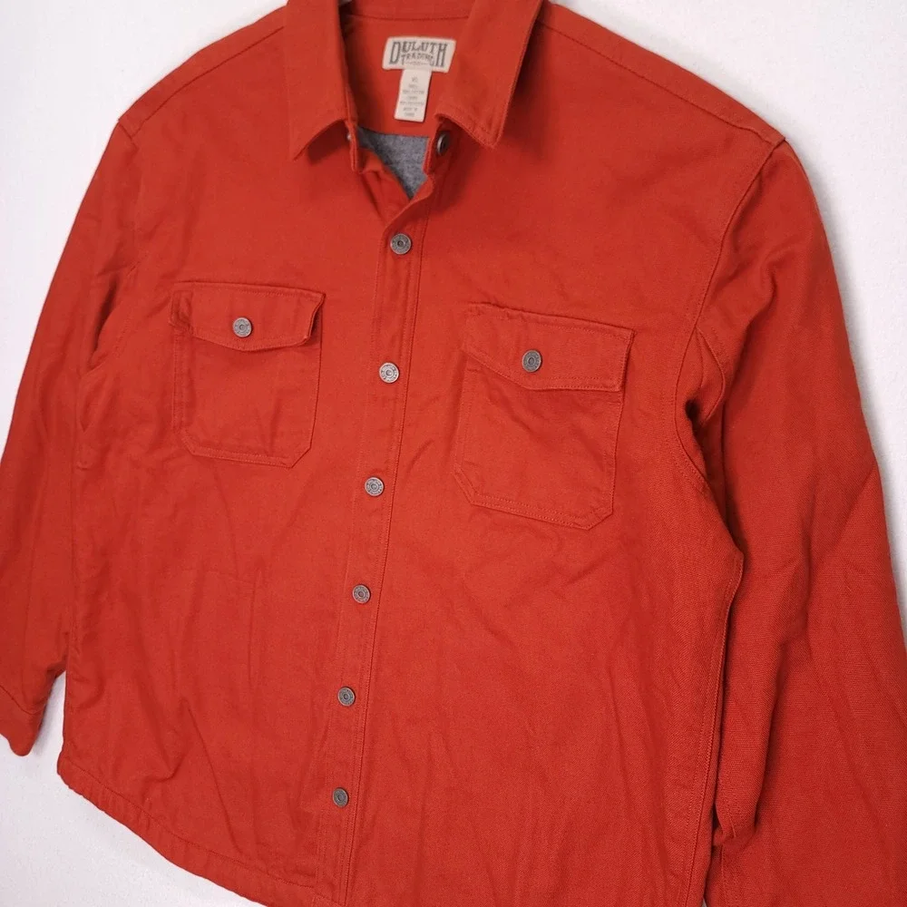 Duluth Trading Co Mens XL Red Canvas Fleece Lined Shirt Jacket Workwear Chore